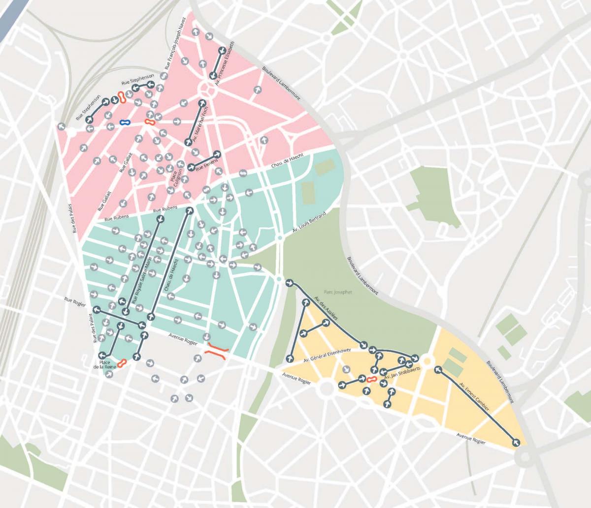 Carte détaillant les sens de circulation